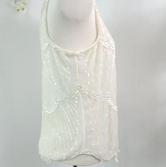 WILLOW & CLAY ANTHROPOLOGIE CREAM OFF WHITE SEQUINED BEADED SLEEVELESS TOP SZ:S - Picture 11 of 15